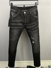 Calça jeans clássica de jeans pretos, jeans de skatista de skatista destruídos