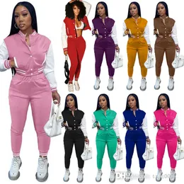 2022 Fall Winter Women Varsity Suits TrackSUITS Dwuczęściowe spodnie Zestaw Zestaw jesiennych zimowych patchworków kurtki dresowe stroje