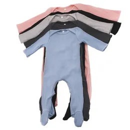 家族を一致させる衣装の女の女の子のコットン長袖ジャンプスーツ幼児幼児の子供たちの固形色のリブ付き子供服パジャマカスタマイズ220924