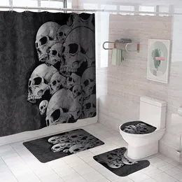 Shower Curtains 3D Print Skull Curtain Waterproof Polyester Bathroom Anti skid Bath Rugs Carpet Toilet Lid Cover Mat Home Decor 220926