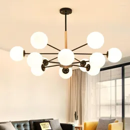 Pendant Lamps Modern Lustre LED Chandelier For Living Room Wood Hanging Lights Lustres Para Sala De Jantar Dining Lighting Fixtures