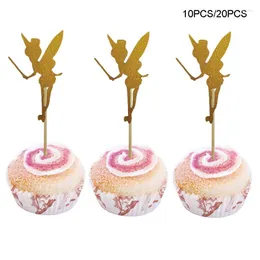 パーティー用品10/20pcsフラワーフェアリーケーキ挿入カード天使の誕生日トッパーグリッターペーパーピックウェディングベビーシャワーdiy装飾
