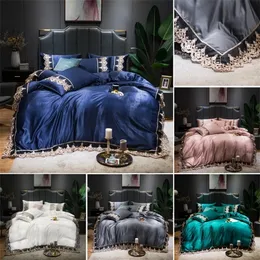 Conjuntos de cama Capas de colcha de cores sólidas Conjunto de roupas de cama com folha plana 234pcs Lace Duvet Tampa da fronha 220924