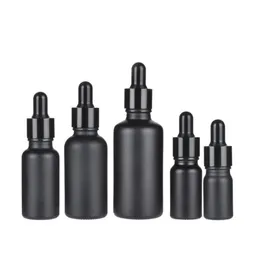 Bottiglie di olio essenziale di vetro nero opaco Flacone contagocce con tappo in alluminio anodizzato lucido 5 ml 10 ml 15 ml 30 ml 50 ml 100 ml SN4903