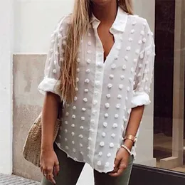 قمصان بلوزات النساء بالنساء قمم وبلوزات أنيقة طويلة الأكمام القميص Femme Polka Dot Loose ol قميص السيدات شيفون بلوزة Blusa Feminina 220923