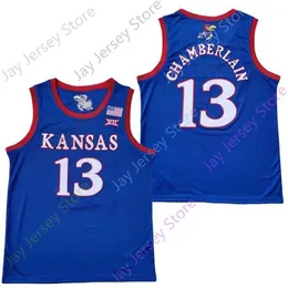 Mitch 2020 New NCAA College Kansas Jayhawks Jerseys 13 Chamberlain كرة السلة Jersey الأزرق الحجم الشباب البالغين جميعهم مخيط
