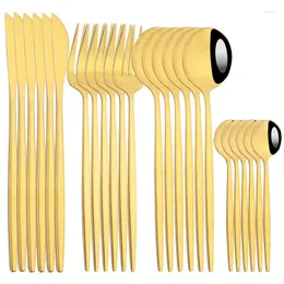 Set di posate AJOYOUS 24 pezzi posate in oro specchio coltello in acciaio inossidabile cucchiaio da caffè forchetta stoviglie cucina cena set di posate