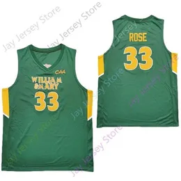 Mitch 2020 New NCAA William Mary Tribe Trikots 33 Rose College-Basketball-Trikot, Grün, Größe Jugend, Erwachsene, alle genäht