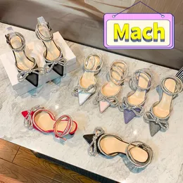 Kadınlar Elbise Ayakkabı Pompaları Yüksek Topuklu Sandals Tasarımcı Lüks İpek Saten Çift Yay Kristal Moda Lady Ladies Düğün Partisi Sandal Kutu Mach 60