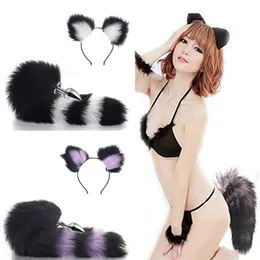 Anal Toys 2pcs Cute Cat Ears Headbands and Tail with Metal Butt Plug Erotic Cosplay Accessories Adult Sexy for Couples 220922