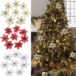 Ghirlande di fiori decorativi 13,14-16 cm Grande testa di fiore Glitter Fiore di seta artificiale Ornamento per albero di Natale Decorazione natalizia Anno Decor Navidad 220926