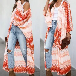 Kvinnor badkläder kvinnors mode kimono cardigan blus skjorta retro chiffong långa toppar strand kvinnor baddräkt cover-ups damer kort