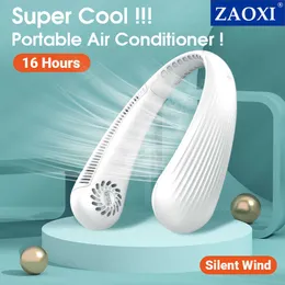 Elektriska fläktar Zaoxi 4000mAh Portable Neck Fan Mini Bladeless USB-uppladdningsbar fläkt Mute Sports 3-växlad justerbar för Summer Super Cool T220924