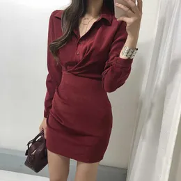 Casual Dresses Bud Bodycon Shirt Dress Mini Long Sleeve Vestido Sexig Fall 2022 Vintage Red Pink Women Dress Elegant Green Invierno Mujer Elbise Y2209