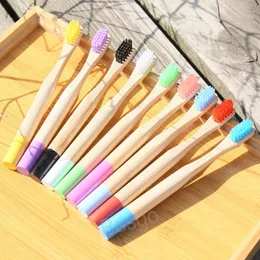 Round Colorful Handle Toothbrushes Children Bamboo Toothbrush Kids Travel Camping Portable Nylon Bristles Toothbrush With Box BH7614 TQQ