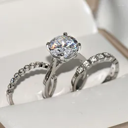 Cluster Rings Handmade 3-in-1 Promise Ring Silver Color Cz Eternity Wedding Band For Women Bridal Party Jewelry