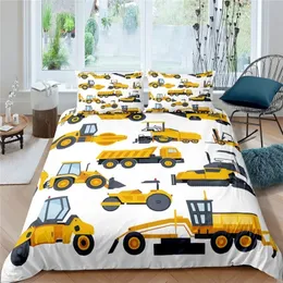 Bedding sets Excavator Tractor Comforter Cover Cartoon Machinery Bulldozer Pattern Bedding Set For Kids Boys Duvet Cover With Pillowcases 220924