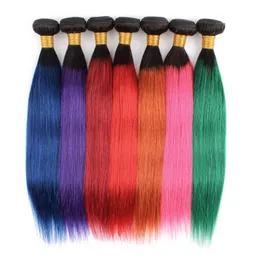 Hair Bulks Pre colored hair bundles Green Blue Purple Red Orange Pink 2 tone Ombre color Indian human weft 220924