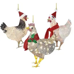 New Christmas Decoration Wooden Pendant Creative Scarf Chicken Home Holiday Christmas Tree Ornaments RRB15774