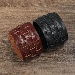 Motorrad Weave Cross Leder Armreif Manschette Multilayer Wrap Button Verstellbares Armband Armband für Männer Frauen Modeschmuck