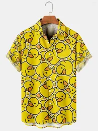 Mäns avslappnade skjortor kawaii pojkar skjorta kreativt prisma 3d digital trend tryck mode lös kortärmad mäns anka
