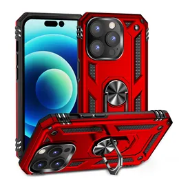 Shockproof Armor Kickstand Cell Phone Cases For iPhone 15 14 pro max 12 13 XR XS Max X 6 6S 7 8 Plus Magnetic Finger Ring Anti-Fall Cover