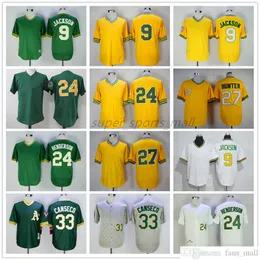 1938 후퇴 야구 저지 빈티지 9 Reggie Jackson 24 Rickey Henderson 27 메기 헌터 33 Jose Canseco Jerseys Retro