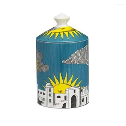 Świecane uchwyty Vintage Sunshine zamek z Lid Candelabra Dekoracja domu Wykwintna ceramiczna kubek jar biżuteria wystrój rzemiosła