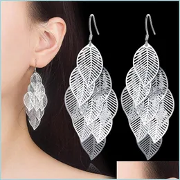 Charm 925 Sterling Sier Jewelry Fashion Woman Earring Retro Hollow Maple Leaf Exaggerated Long Tassel Hanging Drop Delivery 2021 Earri Dh3Ej