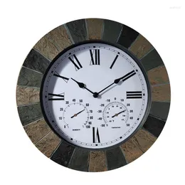 Zegary ścienne duże nowoczesne efekt łupkowy rustykalny zegar wewnętrzny/zewnętrzny dekoracyjny ogrodzenie ozdobne higrometr odporna na warunki atmosferyczne
