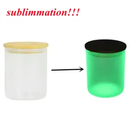 10oz sublimation glass candle jar glow in the dark glass tumbler with bamboo lid DIY blank frosted scented candles candy Tea light Jar