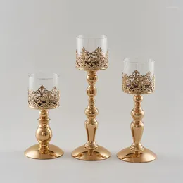 Candle Holders Elegant Plated Iron Holder Glass Tea Light Decorations Classic Candles Stand Wax Candlestick