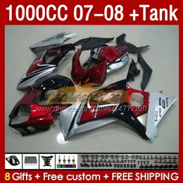 & Tank Fairings For SUZUKI GSXR-1000 K7 GSXR 1000 CC GSXR1000 2007 2008 Bodys 158No.64 1000CC GSX-R1000 2007-2008 Bodywork GSX R1000 07 08 Full Fairing Kit red silvery
