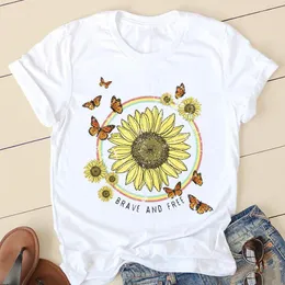 Women's T Shirts Women's T-shirt Women Fashion Lady Graphic Sunflower Butterfly Cute 2022 Top T-shirts Female Cartoon Clothes Short