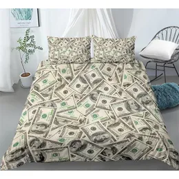 Conjuntos de cama conjuntos de cama 3D Conjunto de roupas de cama Modern Dollar Motif Tampa de edredão impresso Tampa de edredom vívida 23 peças Money Maths Padrive Funny Bed Set 220924