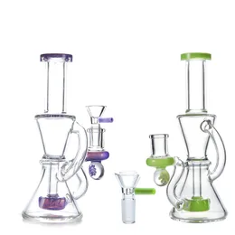 7インチ小さな水ギセルKlein Recycler Bongs Purple Green Heady Glass Water Pipes Showerhead Perc Smoking Pipes 14mmジョイントダブリグ付きボウル