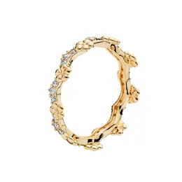 Anel de empilhamento de coroa de flor de ouro amarelo Ring Real 925 Silver Party Jewelry for Women Girls With Box Original para Pandora Rose Gold Gold Designer Rings