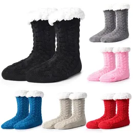 Женские носки, 1 пара, мужские зимние утолщенные теплые мягкие хлопковые носки, домашняя нескользящая обувь для спальни, Рождественский подарок, вязаный