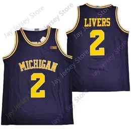 Mitch 2020 Nieuwe NCAA Michigan Wolverines Jerseys 2 Isaiah Livers College Basketbal Jersey Navy Maat Jeugd Volwassen