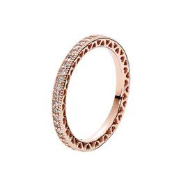 Розовое золото блестящее кольцо 925 Серебряное серебряное свадебное свадьба для женщин с оригинальной коробкой для кольца Pandora CZ Lovers Lovers