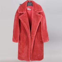 Женская меховая ложная мода Женская одежда Зимние куртки натуральная шерстяная овчина Длинное плюшевое покрытие теплое мех 220926