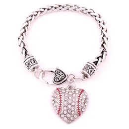 2018 Fashion Unisex Bracelet Baseball Design Heart Shape Pingente Sporty Style Wheat Link Chain Jóias de zinco Drop188f