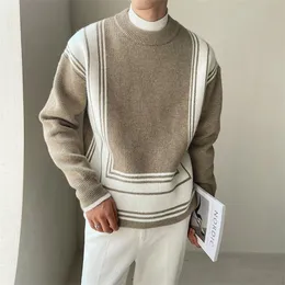 Мужские свитера o ecker pellover corean color contrast геометрия полосатой печати вязаные мужчины тянет Homme осенний зимний бренд 220927