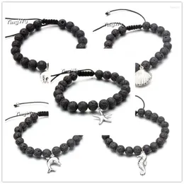 Bangle yingwu 5pcs Mot Bracelet Bracelet Fashion Black Lava Stane Stainable Stel Count Pendation Charm