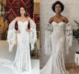 Великолепные кружевы 2023 свадебные платья русалка свадебное платье с двумя кусочками с длинными рукавами плюс размер пляжного поезда на заказ страна vestidos de novia