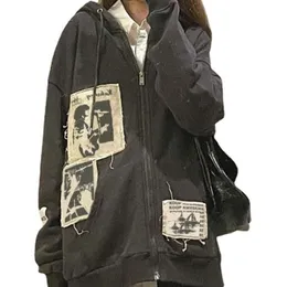 Hoodies للنساء من النوع الثقيل للسيدات الشارع البني على الكتابة على الجدران المطبوعة zip zip zip tops hoodie sweatshirts hoodies kawaii grunge y2k compless andumn stupumn jackets 220926