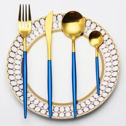 Set di posate 1 scatola 16 pezzi con placcatura in acciaio inossidabile in legno oro blu nero coltello forchetta stoviglie bianco set occidentale europeo