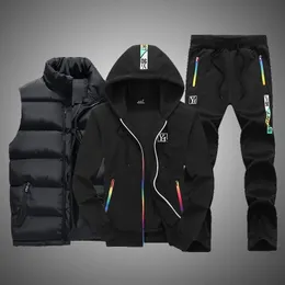 Men's Tracksuits Roupas Conjuntos de 3 peças Capuz de colete Conjunto de lã Zipper Casual Sortpant Ruach Rouno de traje de suor Suor Winter 220926