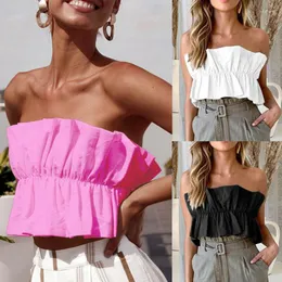 Bustiers & Corsets Solid Color Ruffle Strapless Tube Top Women Casual Off Shoulder Vest Girl Ruched Bandeau Wrap Summer Streetwear Beach