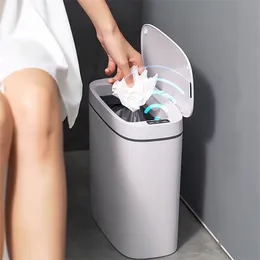 Waste Bins 14L Bathroom Automatic Bin Smart Home Bagging White Electric Touchless Narrow Basket Sensor Trash Can 220927